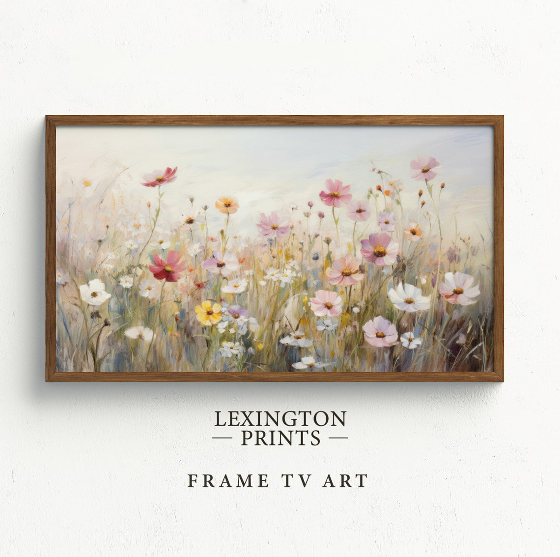 Wildflower Meadow Pink Cosmos Daisies Spring Floral Painting Poster - Image 5