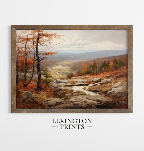 Rocky Autumn Valley River Vintage Oil Painting Landscape Poster
