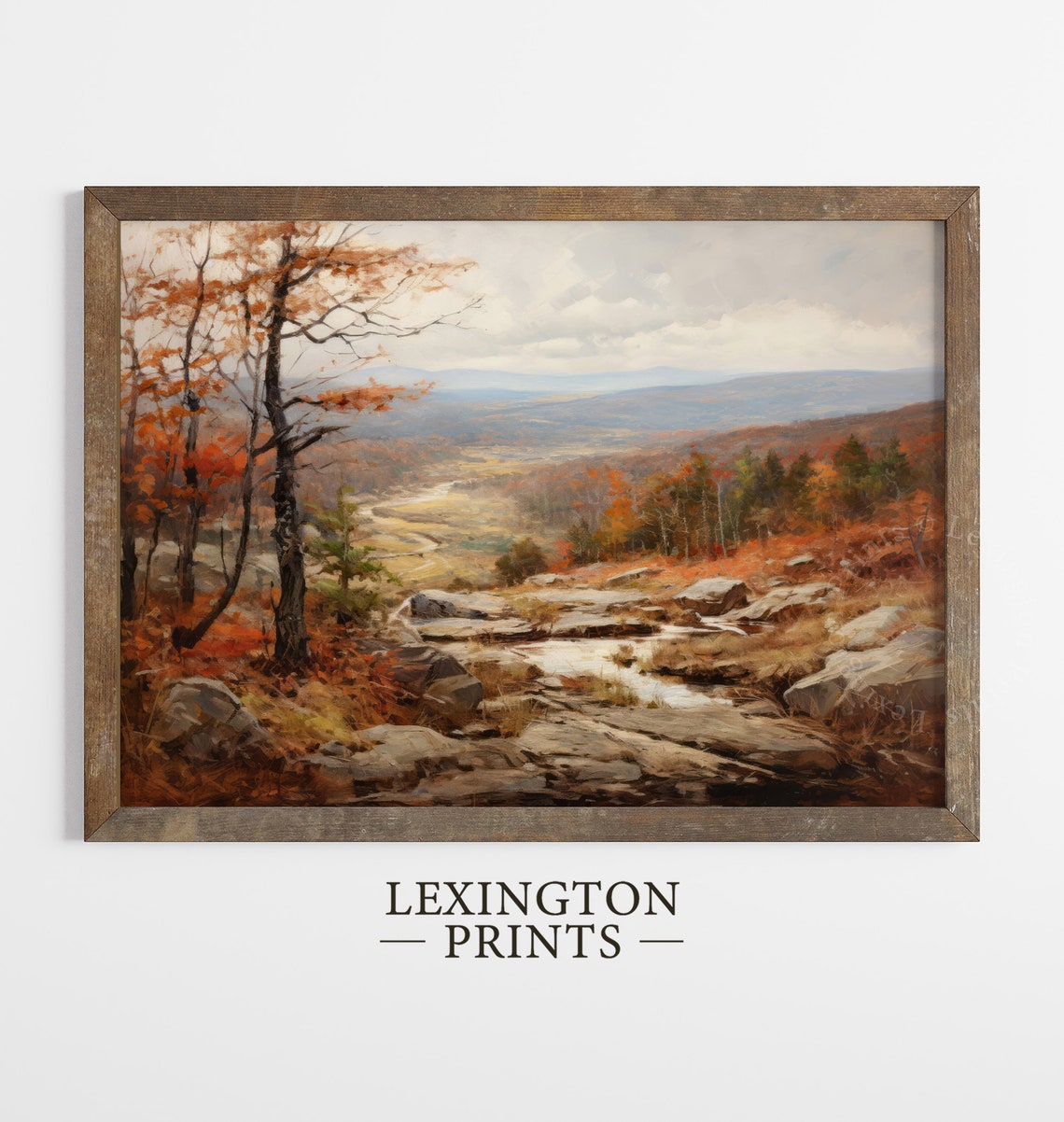 Rocky Autumn Valley River Vintage Oil Painting Landscape Poster