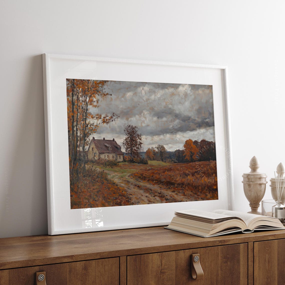 Moody Farmhouse Cottage with Dirt Road Dark Academia Fall Wall Art - Image 8