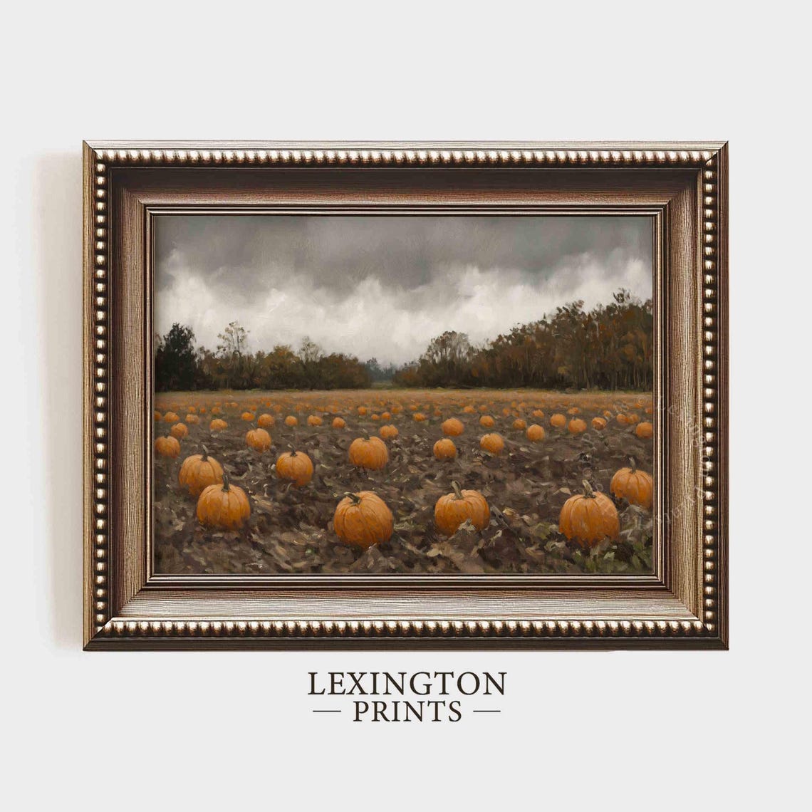 Pumpkin Field Under Stormy Autumn Sky Oil Painting Harvest Poster - Image 5