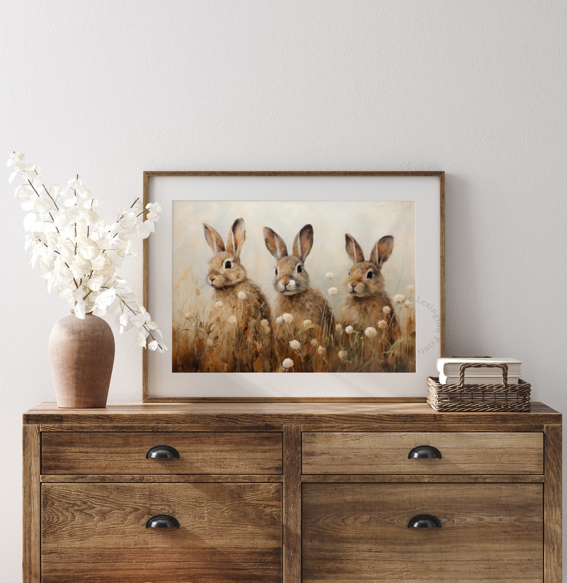 Three Bunnies Wildflower Field Vintage Spring Rabbit Painting Poster - Image 8