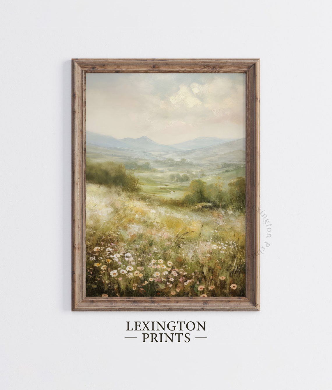 Wildflower Field Rolling Hills Soft Pastel Spring Landscape Wall Art - Image 2