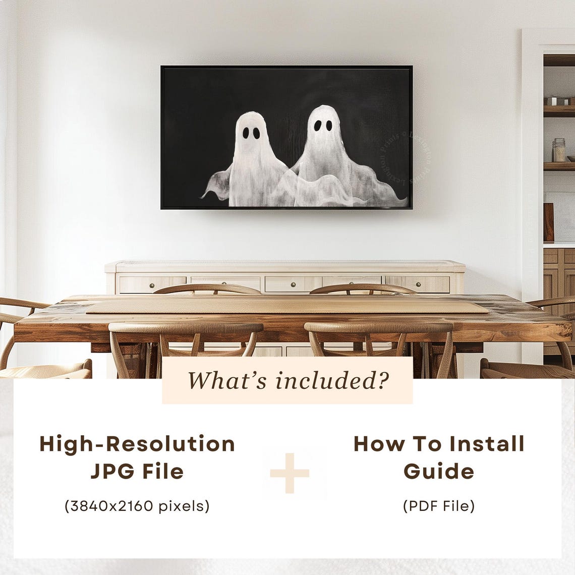 Two Cute Ghosts on Black Background Frame TV Art Halloween Print - Image 6