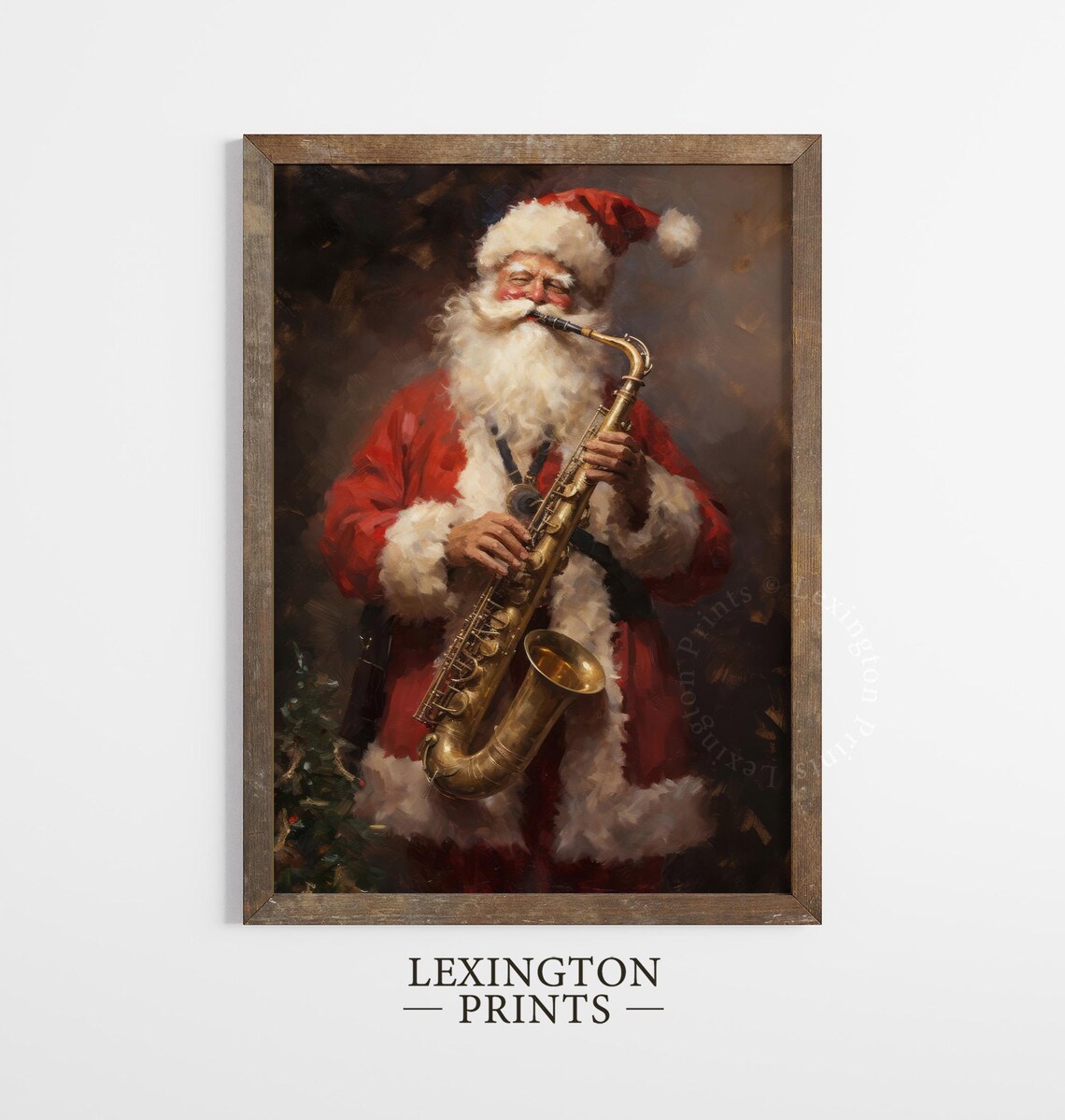 Santa Christmas Santa Playing Saxophone Christmas Wall Art Santa Vintage Christmas Rustic Winter Music Wall Art Oil Painting Art 294 - Image 2