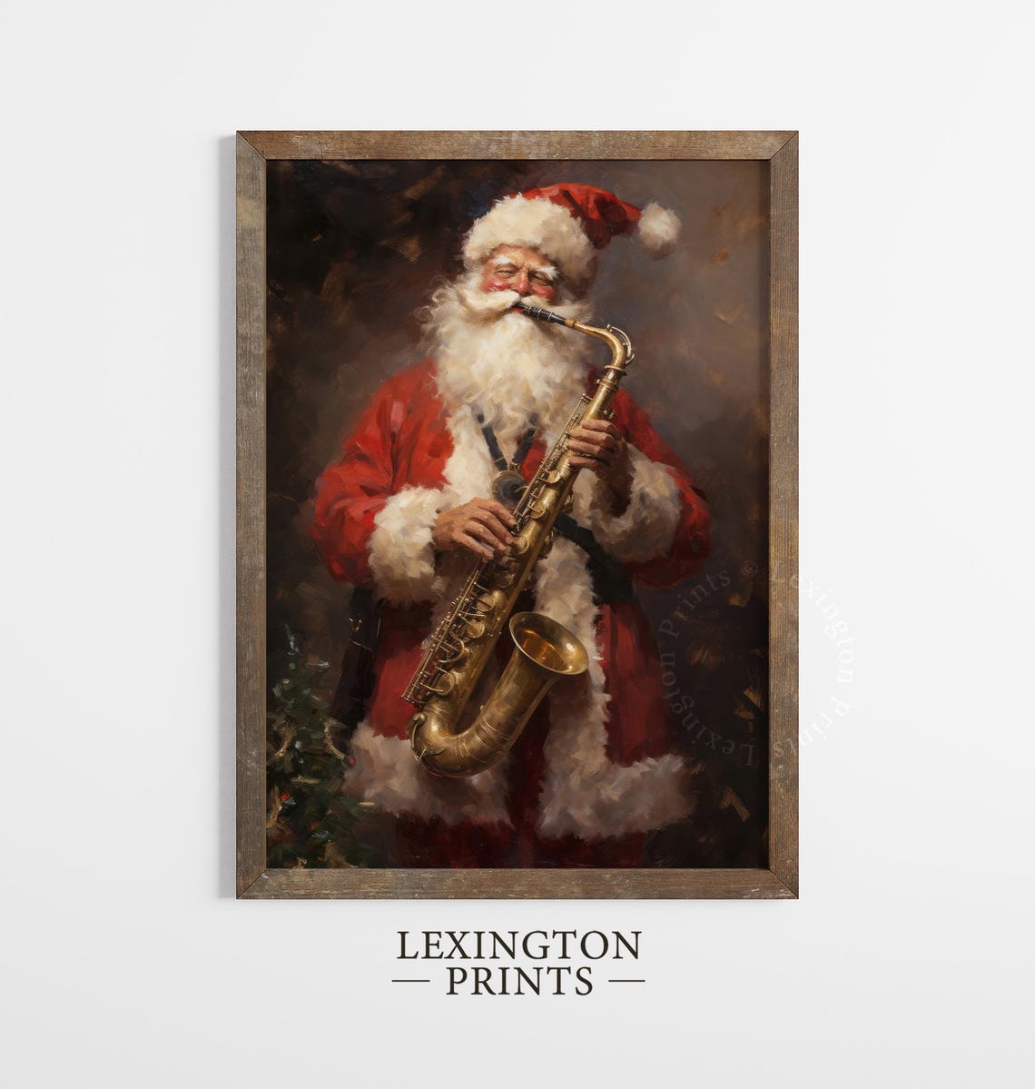 Santa Claus Playing Golden Saxophone Jazz Vintage Christmas Art Poster - Image 2