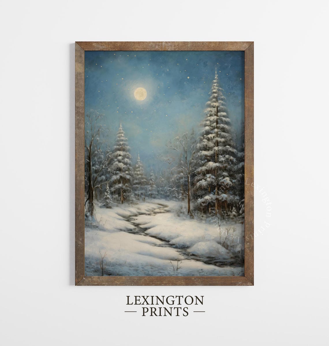 Vintage Christmas Landscape Painting Christmas Wall Art Christmas Print Forest Wall Art Winter Print Oil Painting Art Twilight Art Moon 315 - Image 4