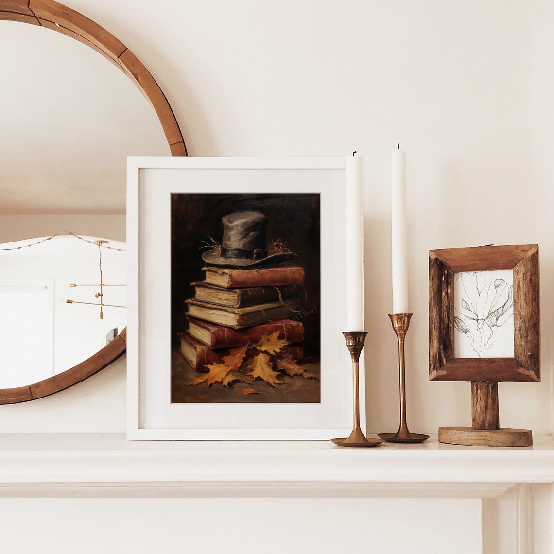 Rustic Fall Book Stack Witch Hat Vintage Autumn Still Life Poster - Image 5