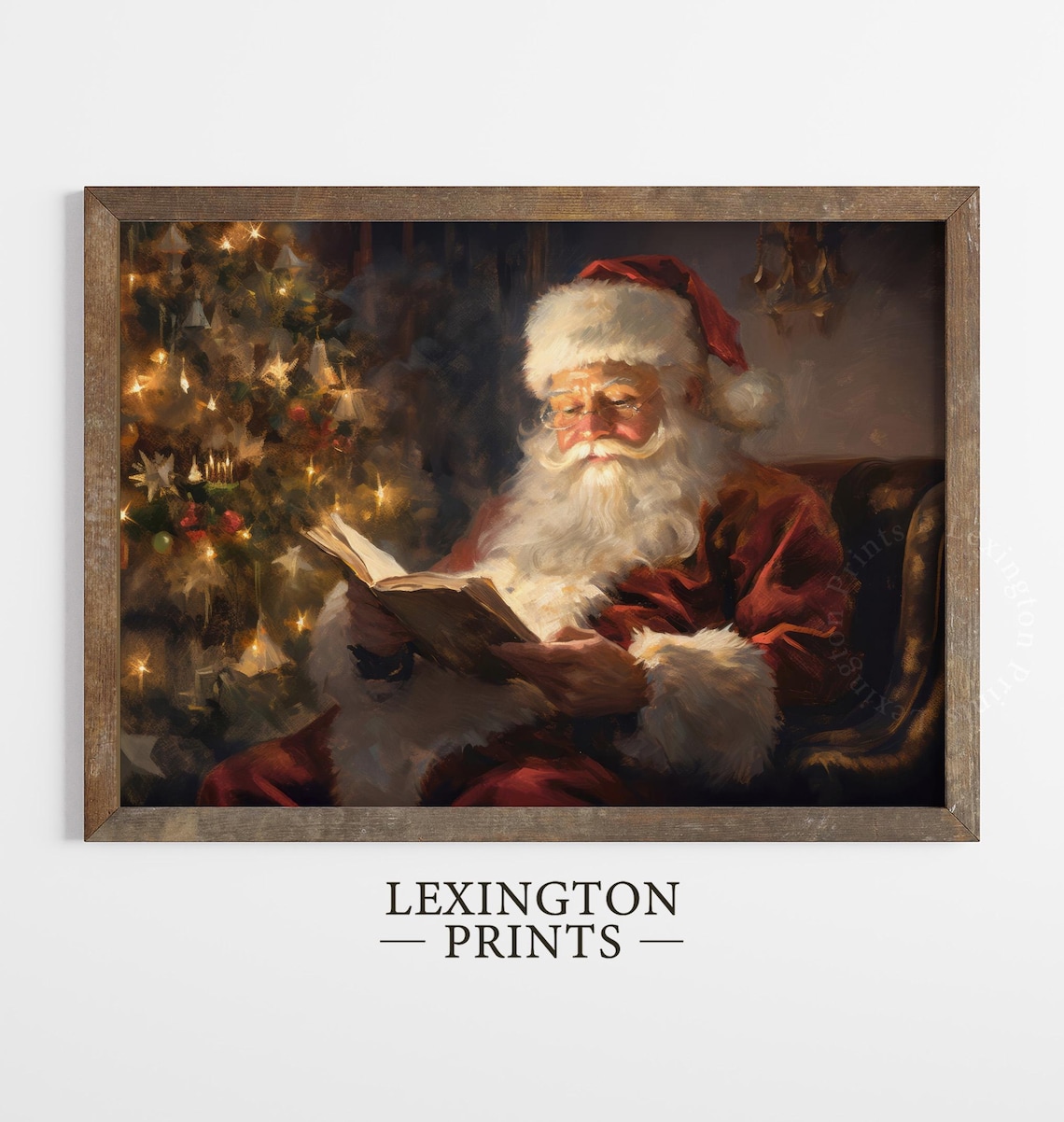 Vintage Christmas Wall Art Santa Reading Book Christmas Oil Painting Art Cottagecore Academia Art Christmas Decor Winter Print 288 - Image 2