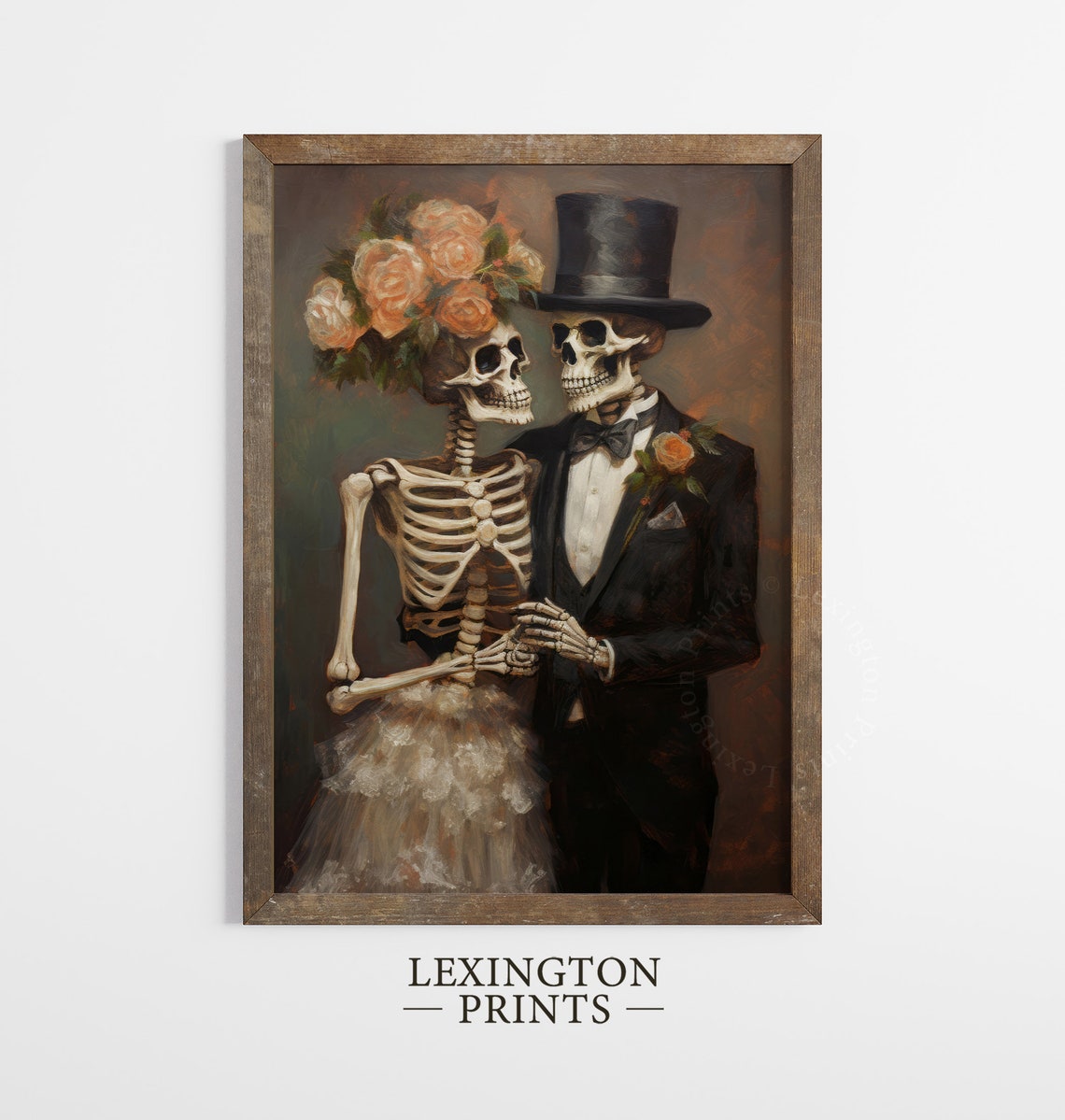 Skeleton Bride and Groom Wedding Portrait Vintage Halloween Wall Art - Image 7