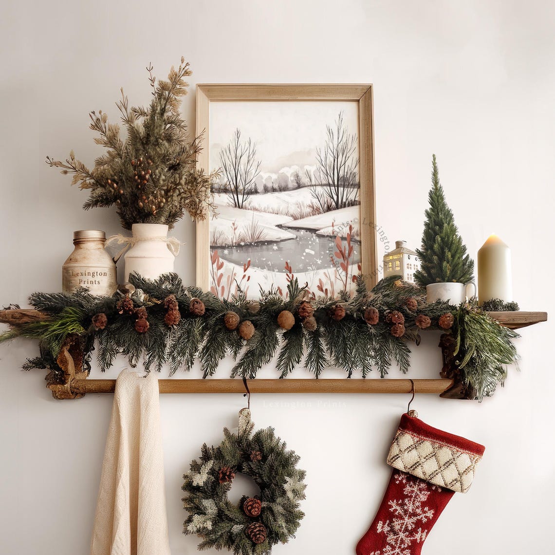 Snowy Winter Stream Bare Trees Watercolor Landscape Painting Poster - Image 3