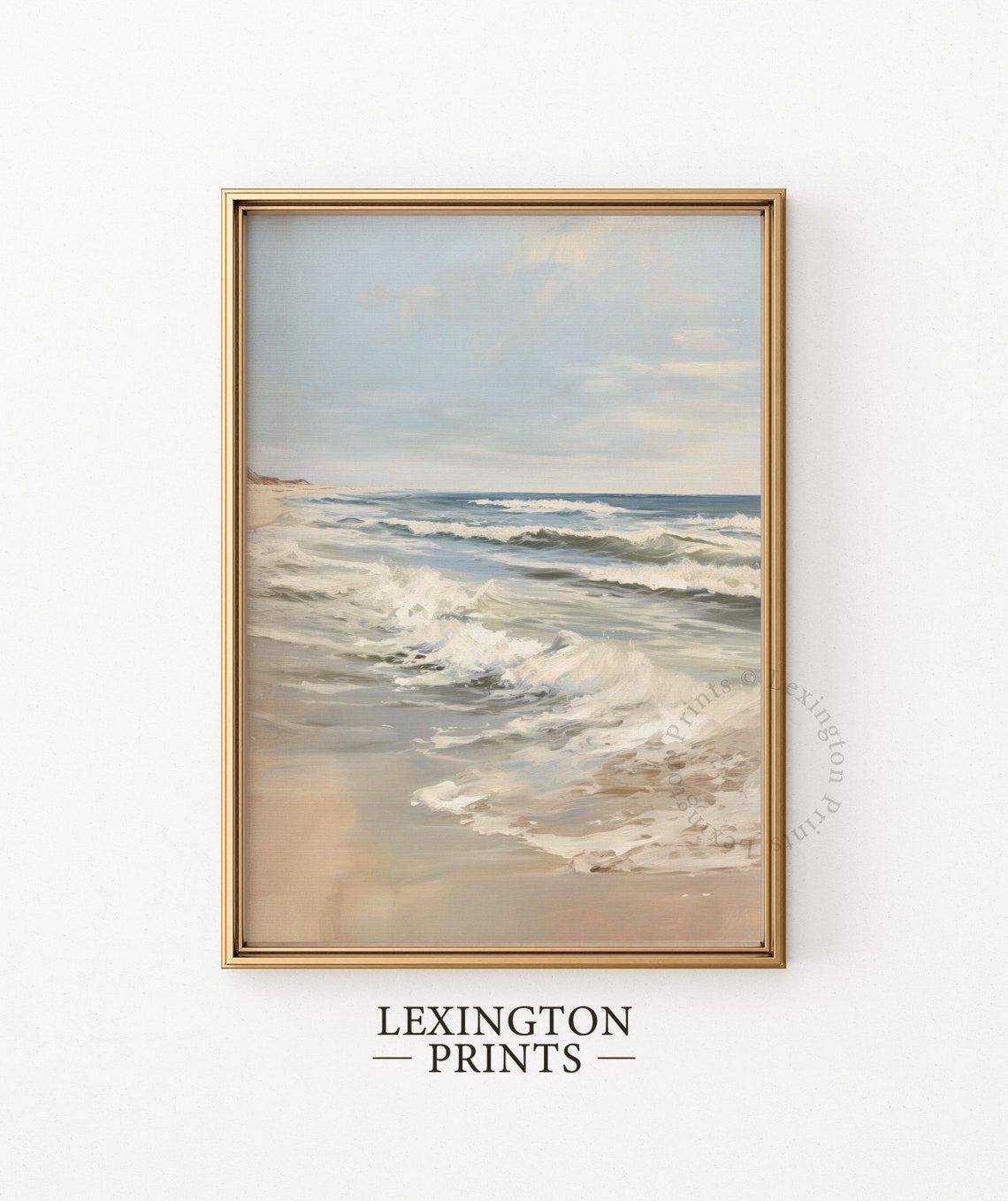 Gentle Ocean Waves Sandy Beach Calming Coastal Painting Poster - Image 5