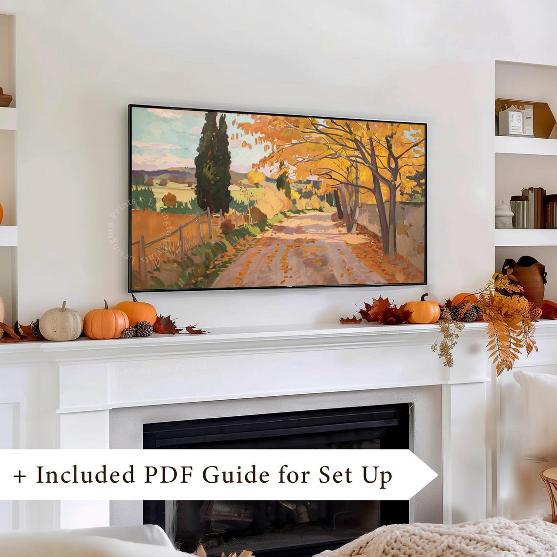 Autumn Country Road with Golden Maples and Cypress Trees Poster - Image 8