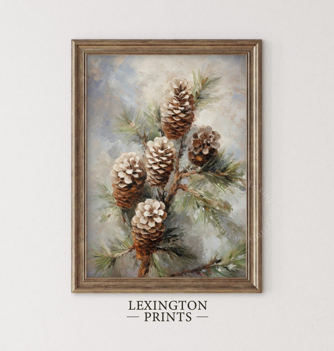 Frosted Pinecones on Snowy Evergreen Branch Still Life Poster - Image 2