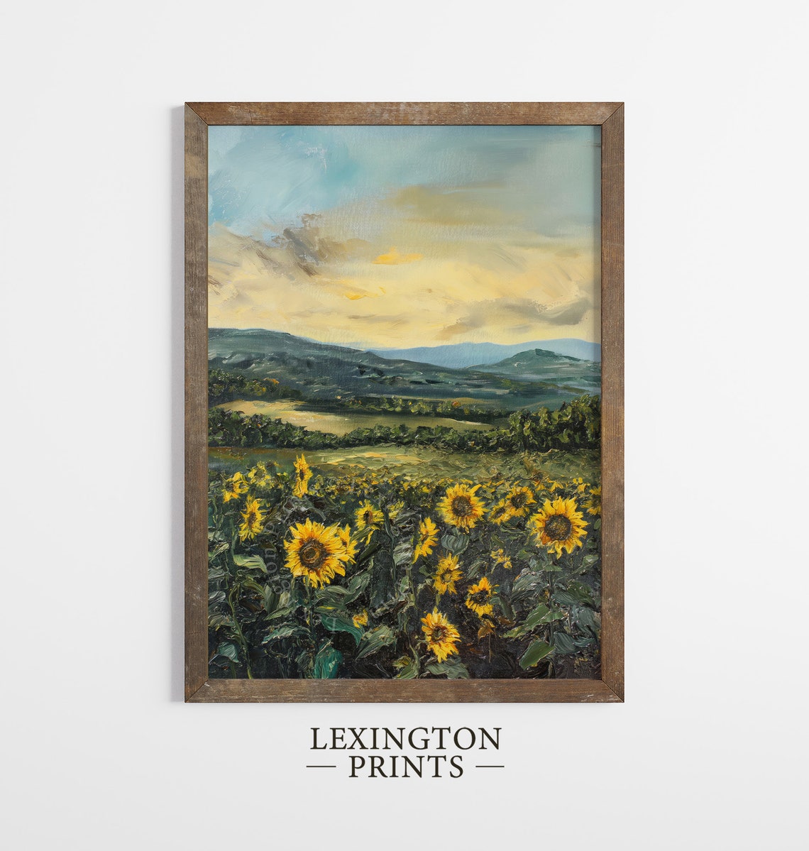 Sunflower Field Sunset Mountain Landscape Golden Summer Evening Poster - Image 5