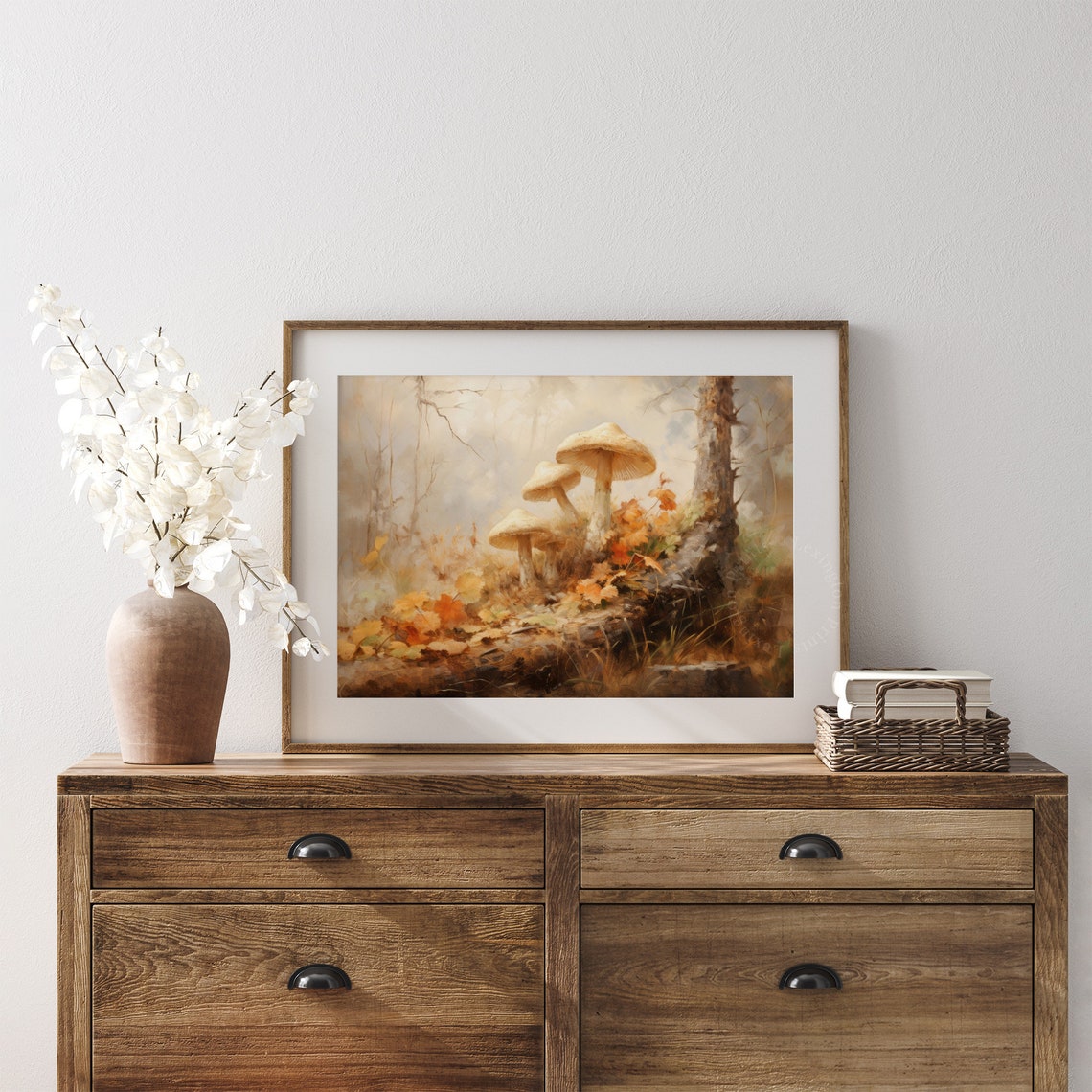 Cream Forest Mushrooms among Fall Leaves Woodland Decor Poster - Image 6