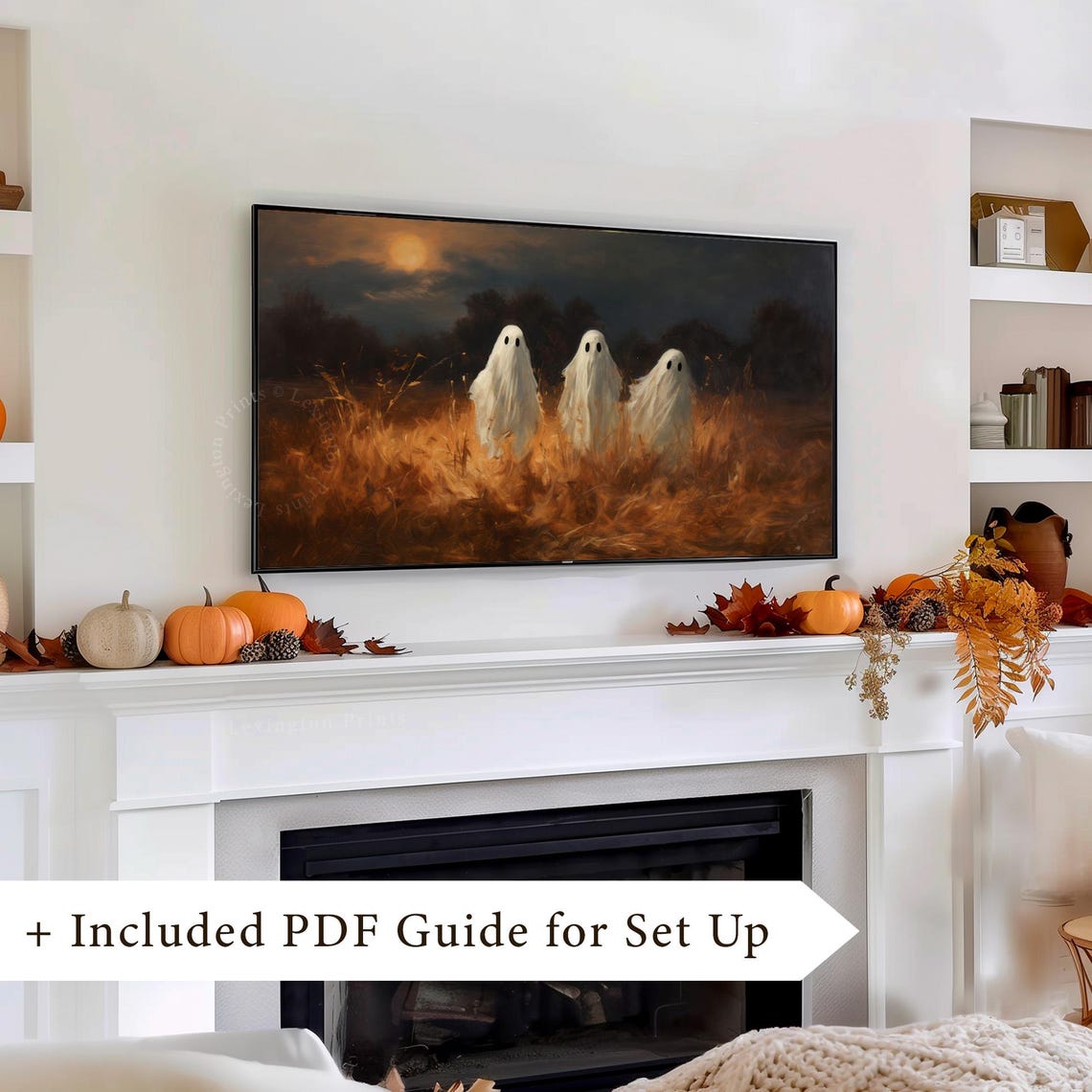 Three Cute Ghosts in Moonlit Golden Wheat Field Halloween Poster - Image 8