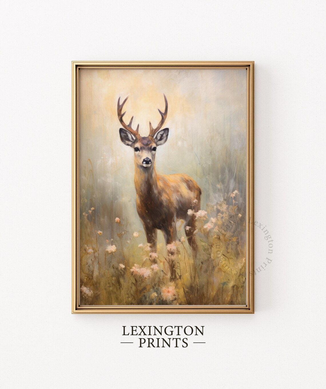 Deer Buck Antlers Wildflower Meadow Spring Woodland Animal Painting Poster - Image 6