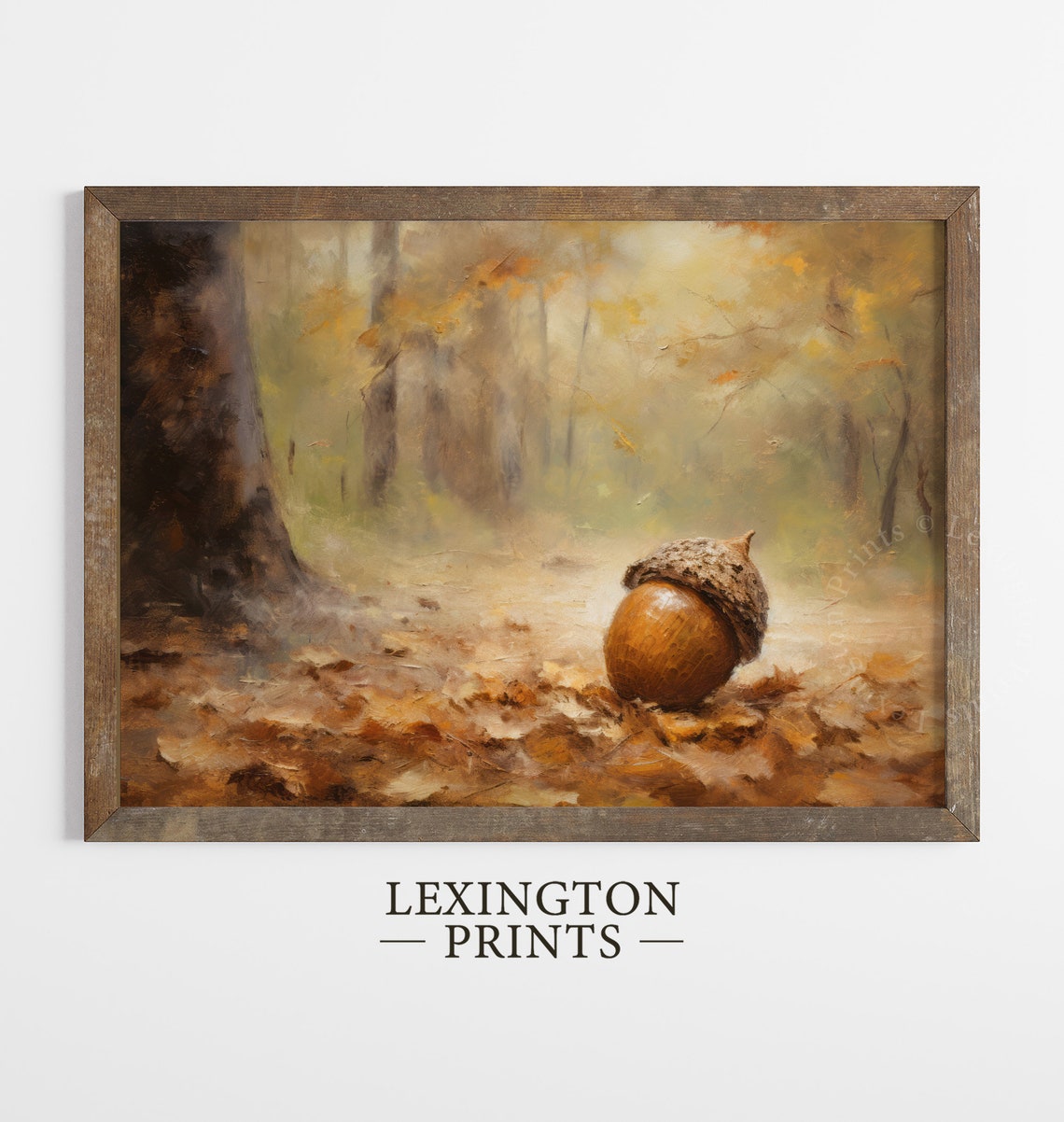 Single Acorn on Autumn Leaves Misty Fall Forest Still Life Poster - Image 8