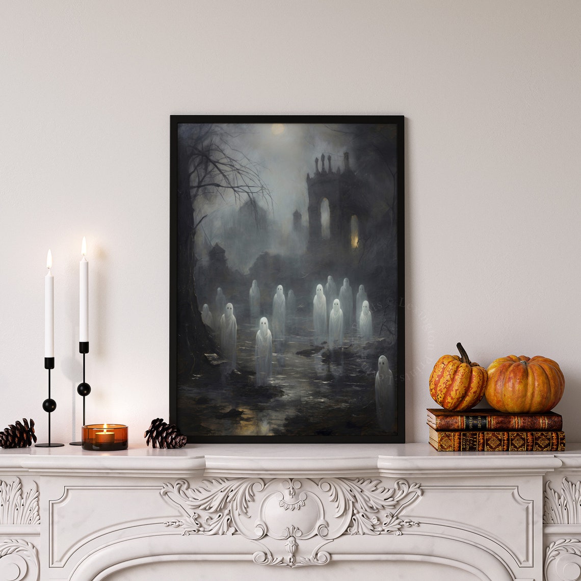 Ghost Gathering in Misty Ruined Graveyard Haunting Halloween Poster - Image 7