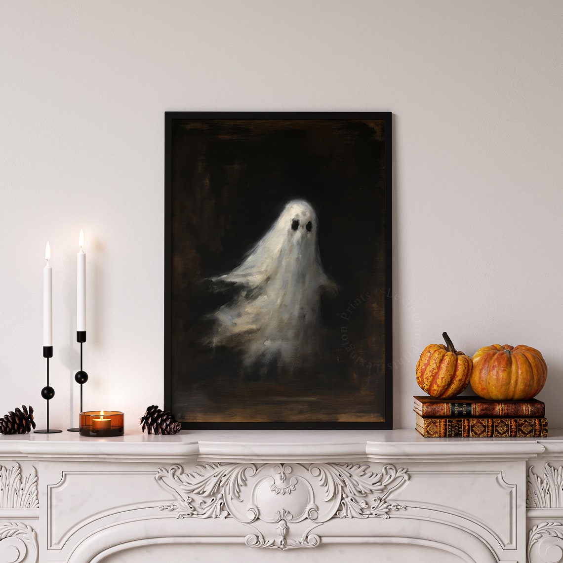 Floating White Ghost in Dark Shadows Moody Spooky Halloween Poster - Image 4