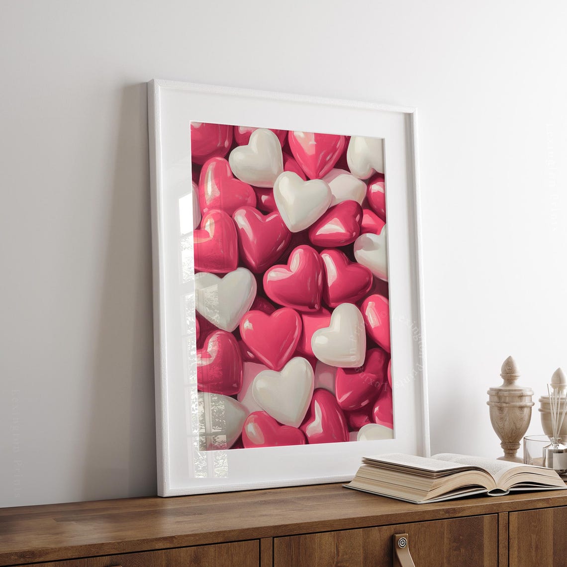 Glossy Pink White Candy Hearts Valentine Sweet Love Bedroom Poster - Image 3