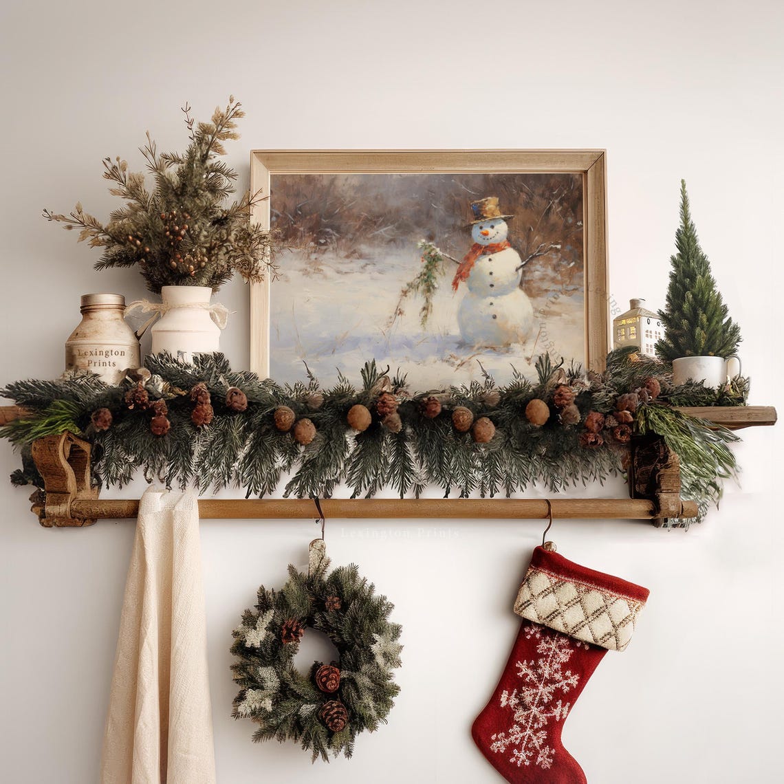 Snowman With Top Hat Red Scarf Winter Scene Christmas Art Poster - Image 7