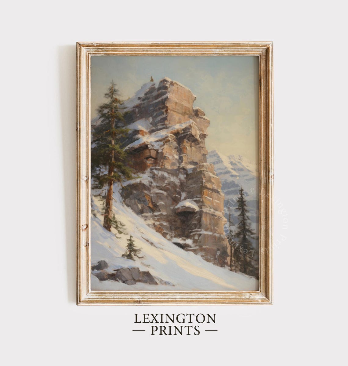 Snowy Rocky Mountain Cliff Winter Pine Trees Moody Landscape Poster - Image 5