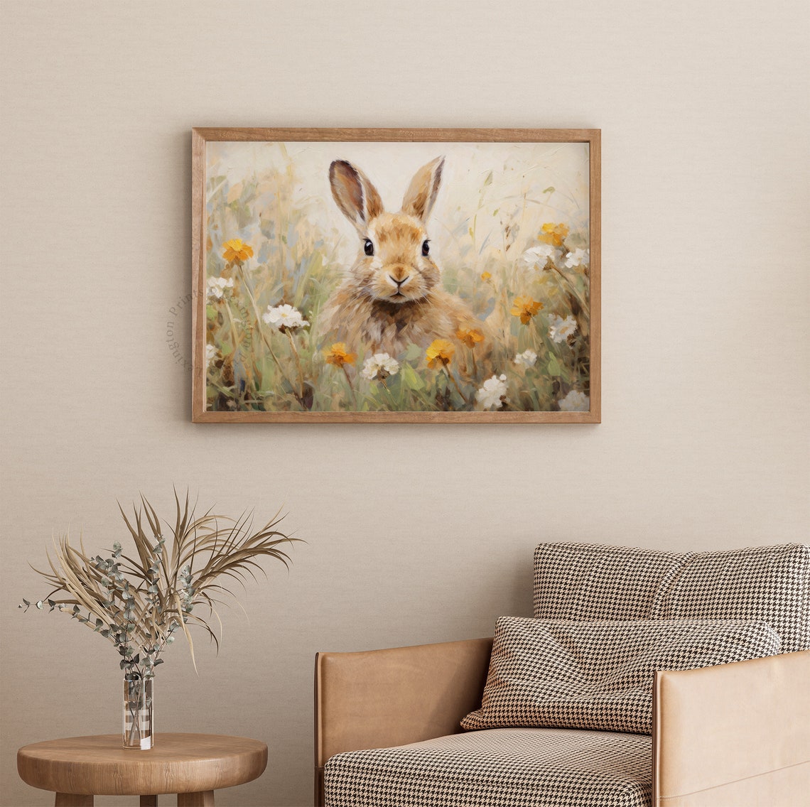 Curious Rabbit Among Orange Wildflowers Vintage Meadow Art Print - Image 3