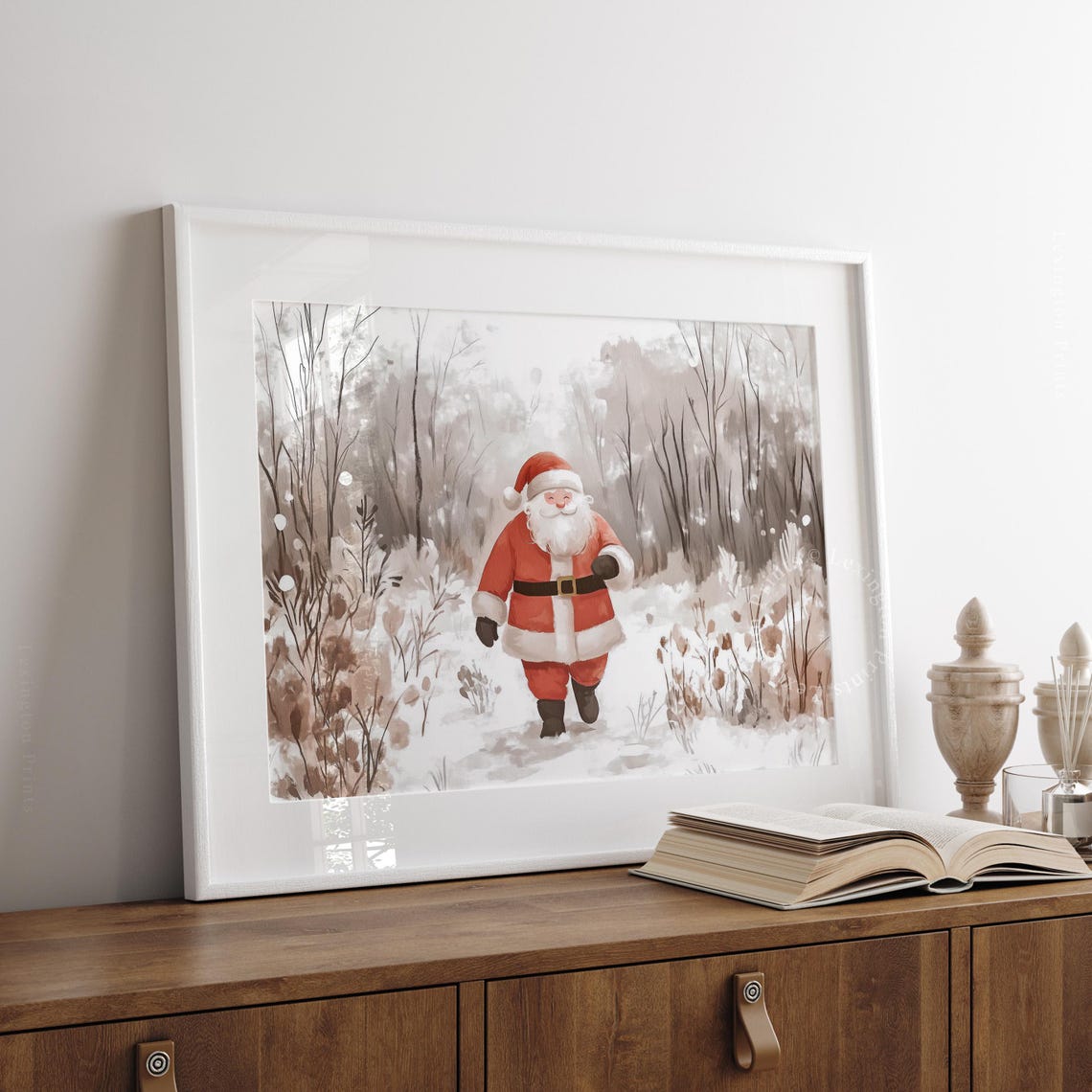 Santa Claus Walking Through Snowy Forest Christmas Vintage Wall Art - Image 4