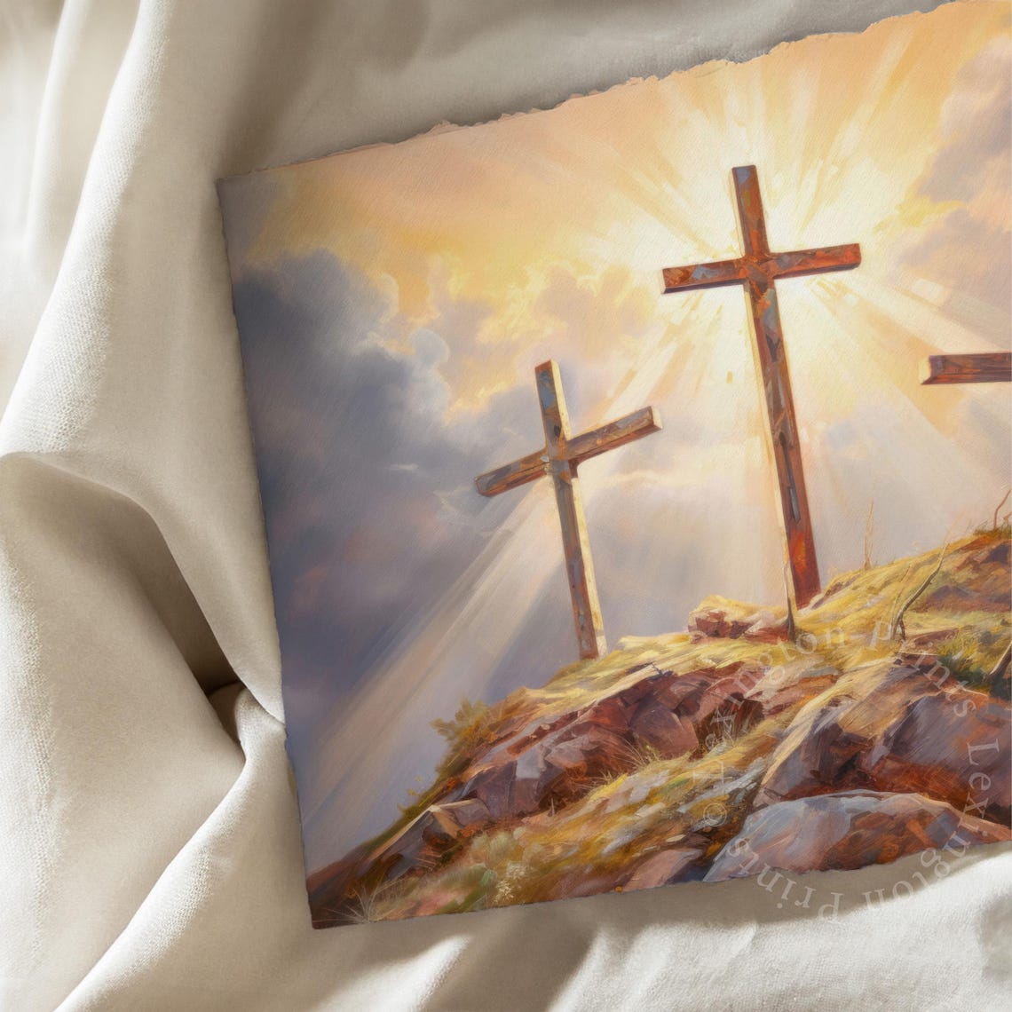 Three Crosses Calvary Sunrise Christian Easter Painting Art Poster - Image 7