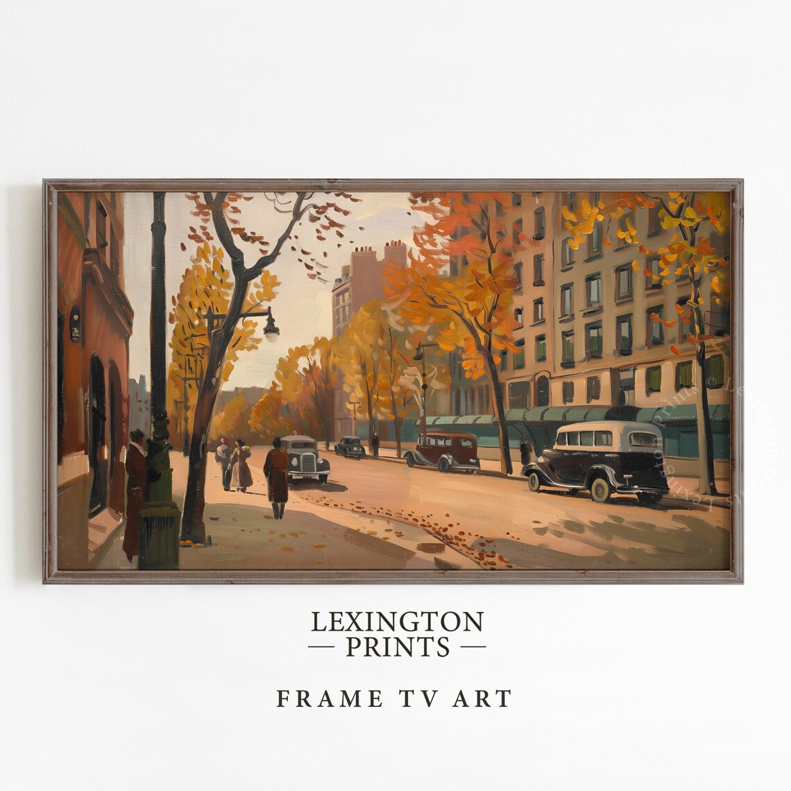 Retro Fall City Street with Vintage Cars Autumn Frame TV Art Print - Image 5
