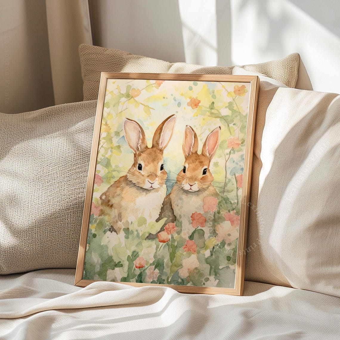 Two Bunnies in a Spring Garden Watercolor Bunny Rabbit Poster - Image 8