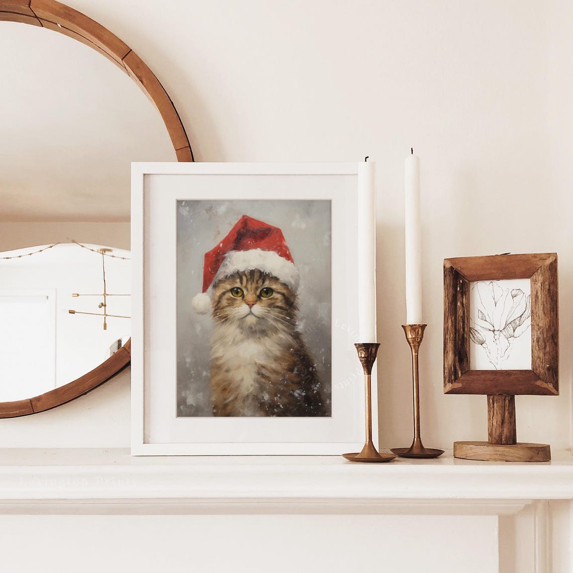 Rustic Christmas Wall Art Cat Christmas Cat Painting Vintage Christmas Decor Winter Art Pet Oil Painting Cat Portrait Holiday 225 - Image 3