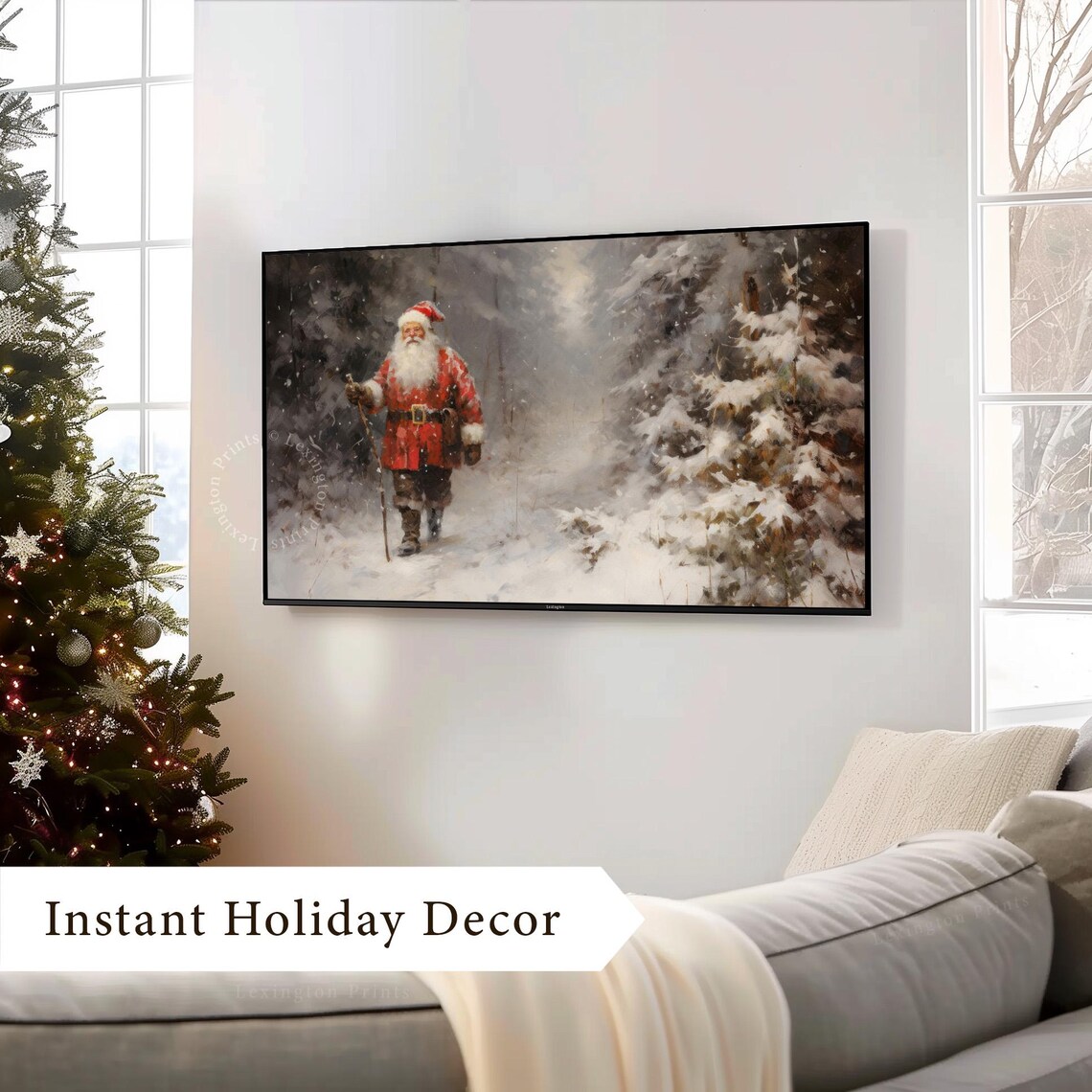 Santa Christmas Frame Tv Art Christmas Santa Christmas Wall Art Winter Forest Wall Art Vintage Christmas Tv Santa Print Christmas Decor 431 - Image 3