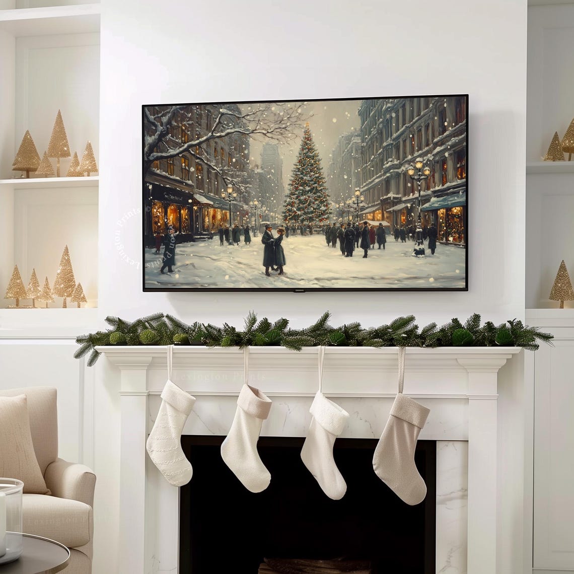 Victorian Christmas Tree City Street Snow Vintage Frame TV Art Poster - Image 7