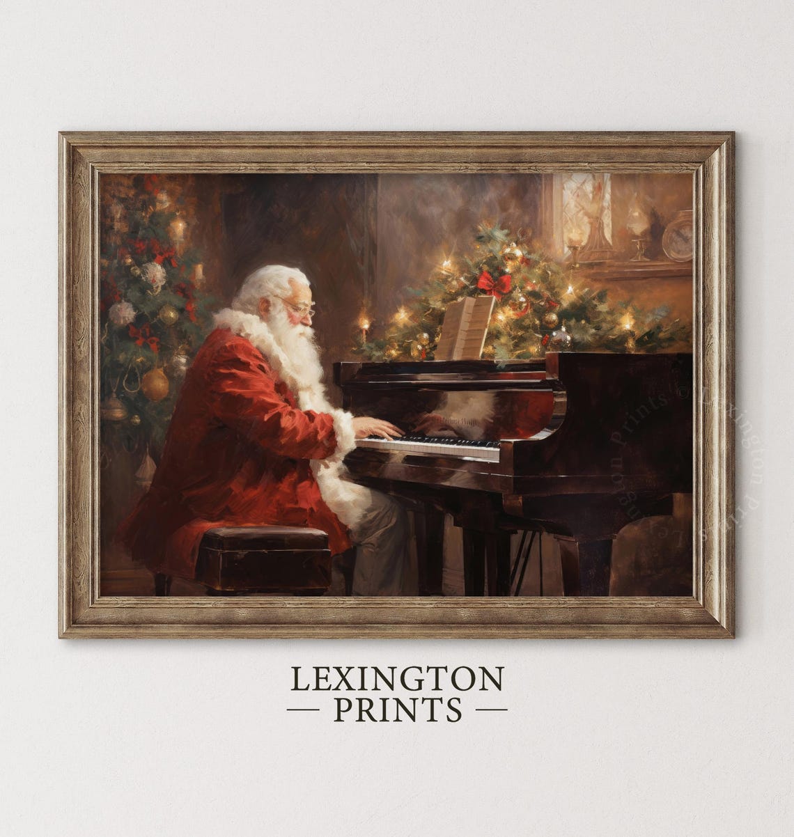 Santa Christmas Santa Playing Piano Christmas Wall Art Santa Vintage Christmas Academia Winter Music Wall Art Piano Oil Painting 292 - Image 6