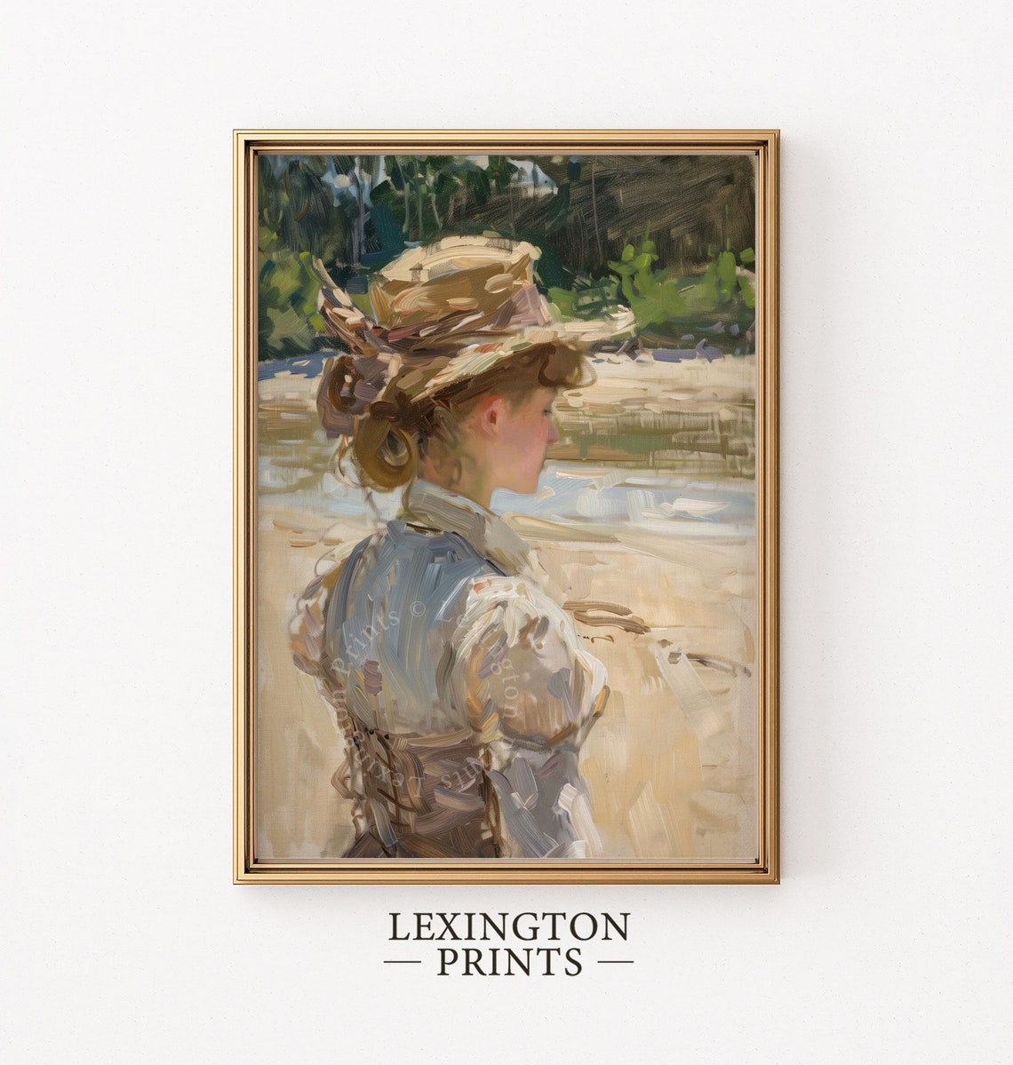 Woman in Straw Hat at the Beach Impressionist Summer Portrait Poster - Image 6
