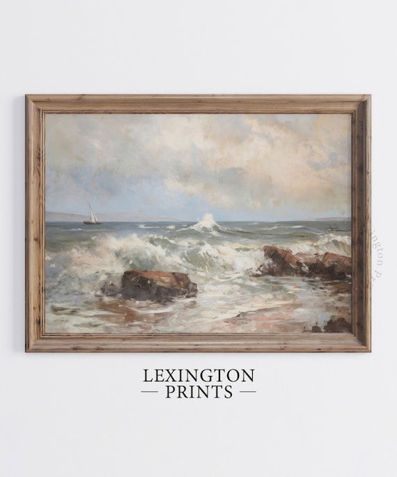 Sailboat Rocky Coast Ocean Waves Classic Seascape Painting Poster
