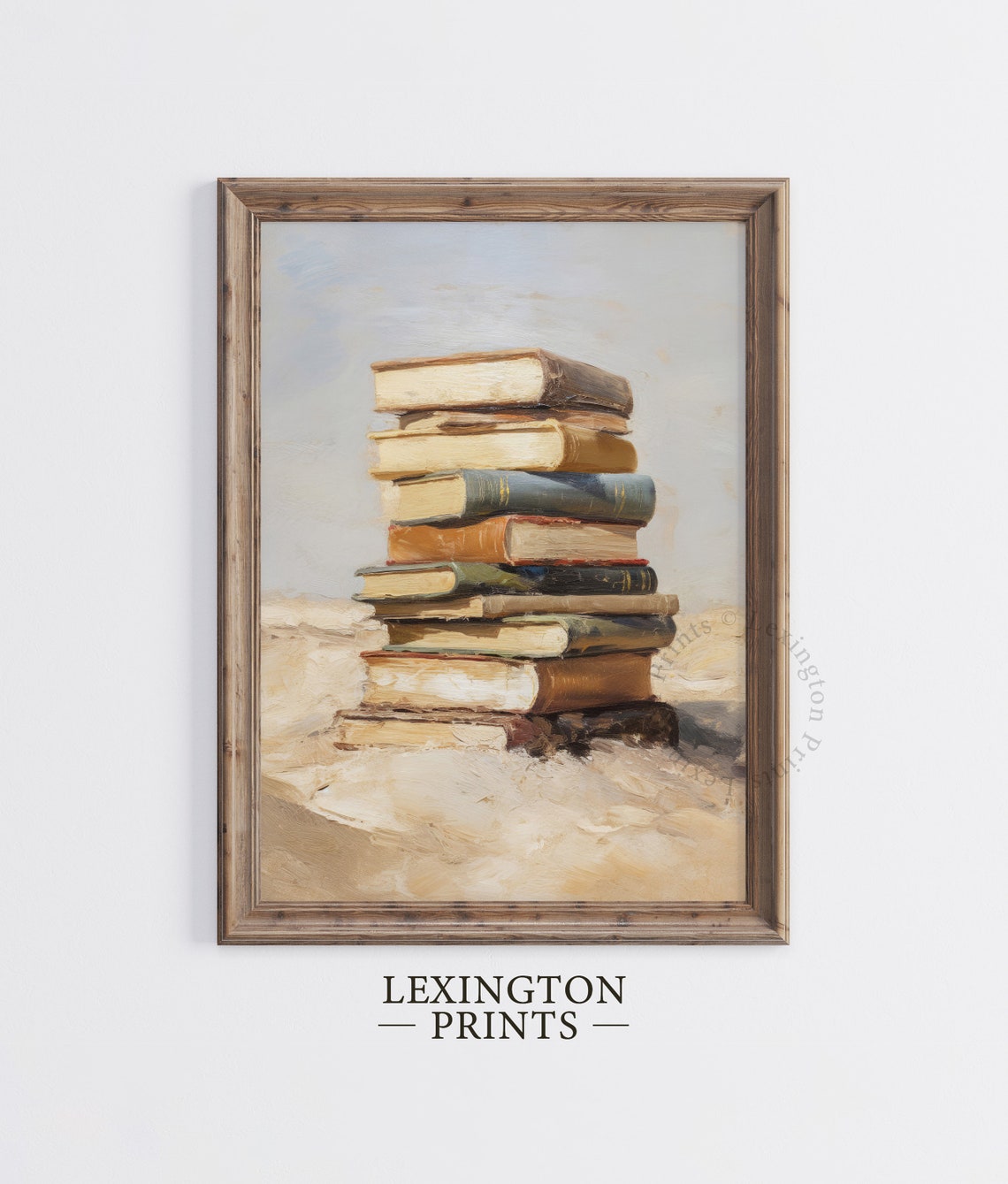 Vintage Stack of Old Books on Beach Sand Book Lover Painting Poster - Image 6