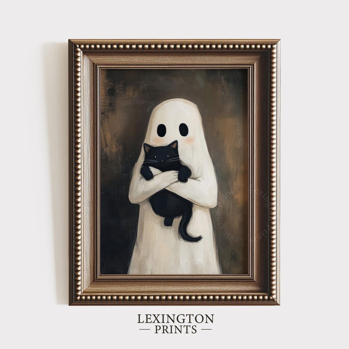 Cute Ghost Holding Black Cat Spooky Halloween Painting Poster
