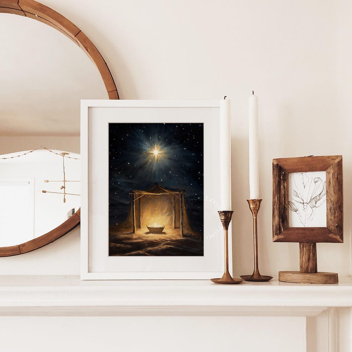 Nativity Scene Glowing Manger Stable Christmas Star Night Oil Poster - Image 6