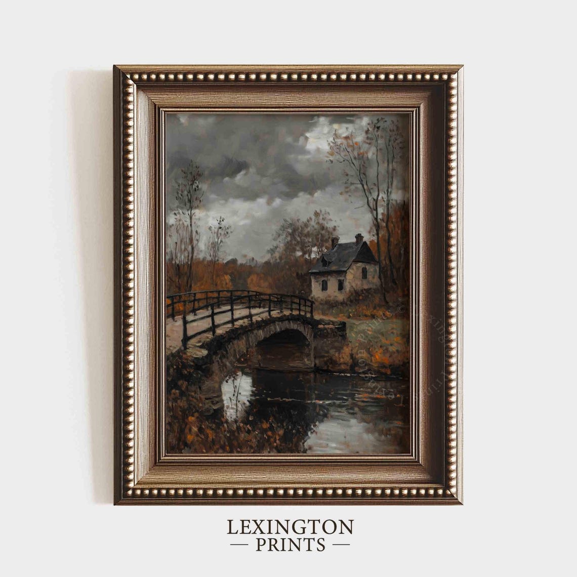 Old Stone Bridge and Cottage Moody Autumn Oil Painting Fall Poster - Image 5