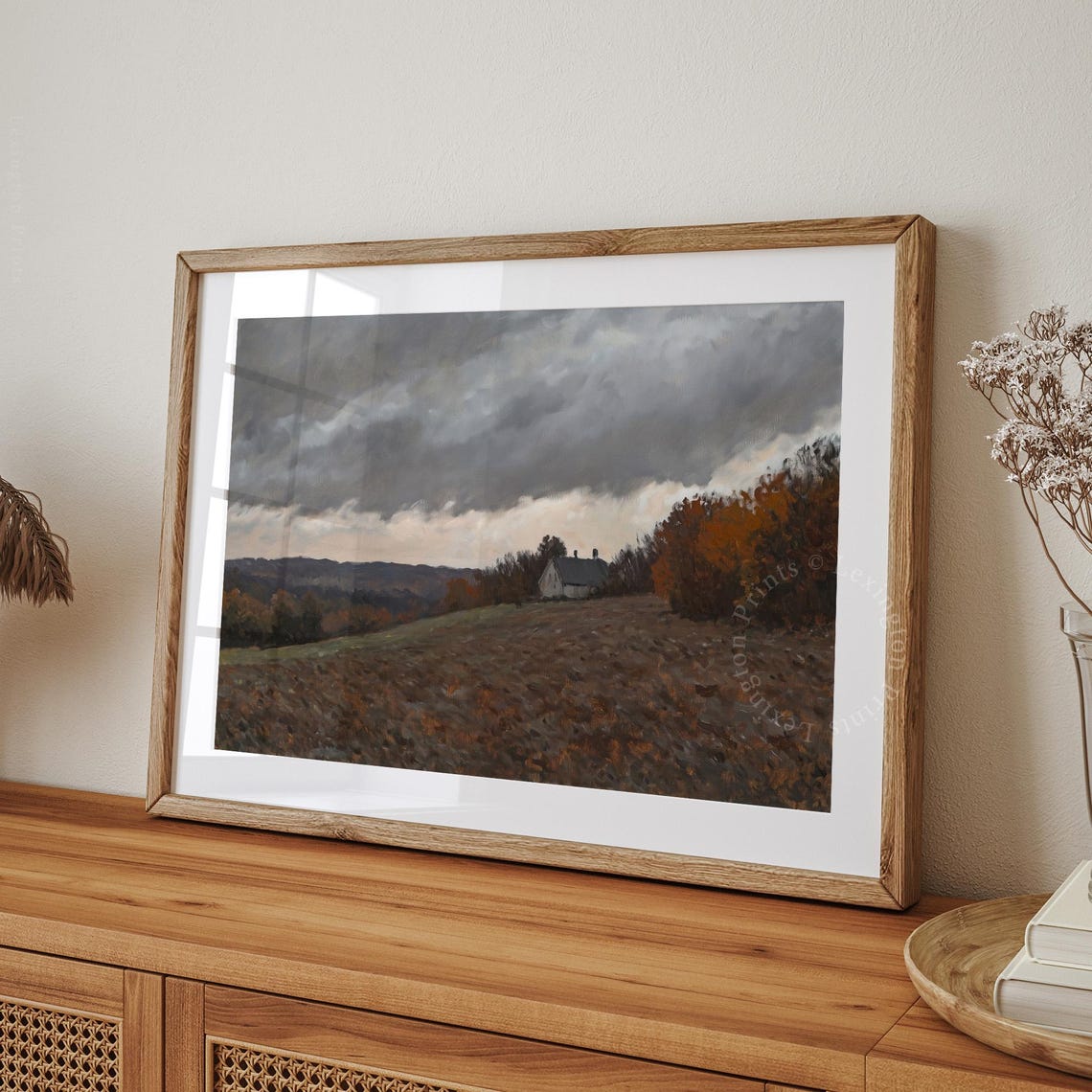 Stormy Autumn Hillside with Cottage Dark Clouds Oil Painting Poster - Image 8