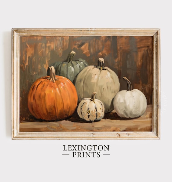 Five Colorful Heirloom Gourds Still Life Oil Painting Fall Poster