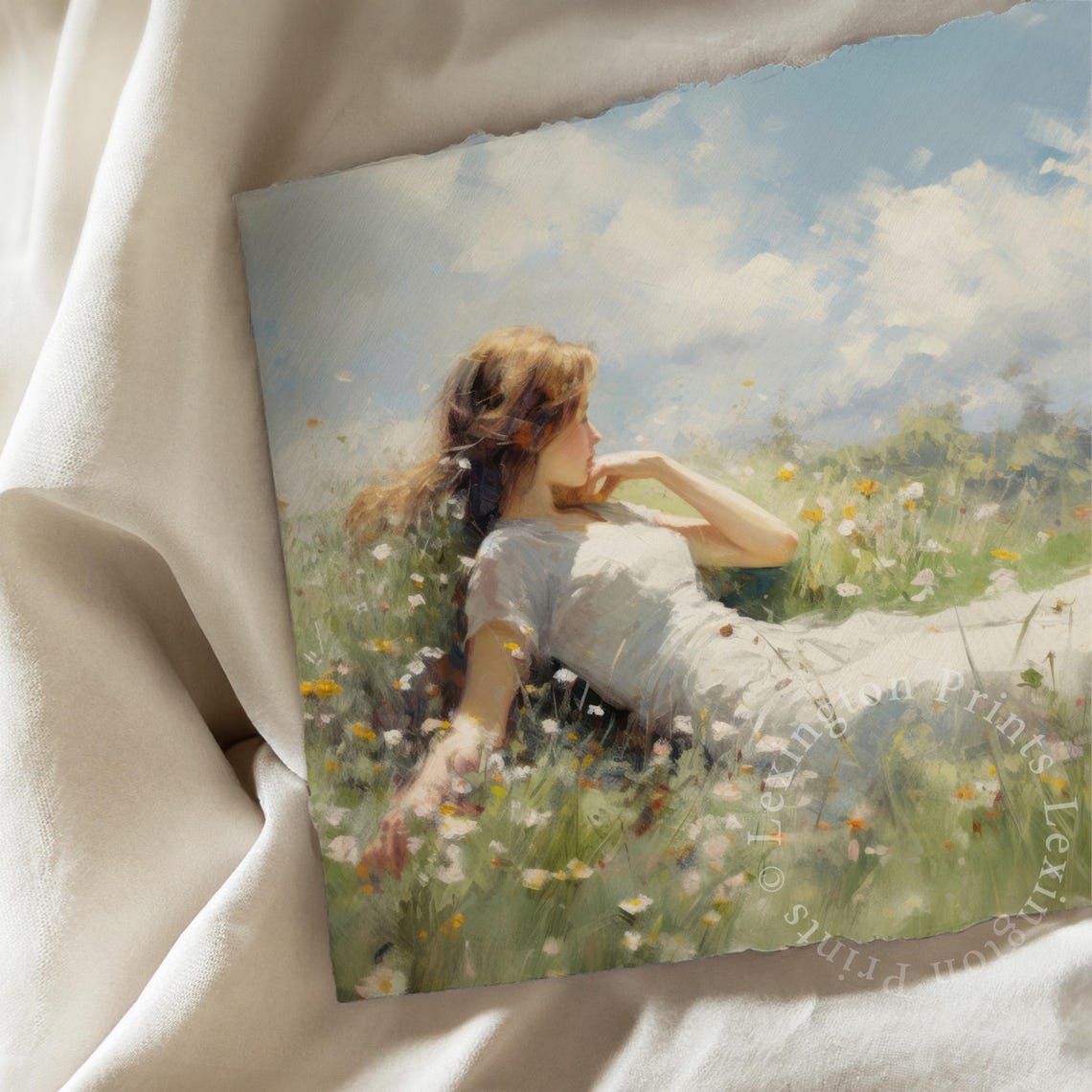 Woman Reclining Wildflower Meadow Summer Daydream Painting Poster - Image 7