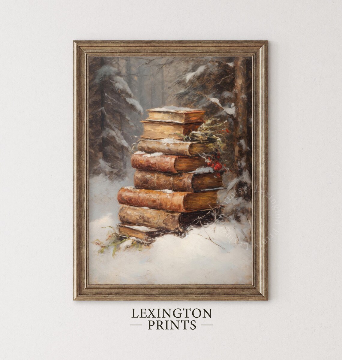 Snowy Christmas Wall Art Book Art Winter Dark Academia Decor Vintage Christmas Print Winter Print Oil Painting Holiday 355 - Image 4