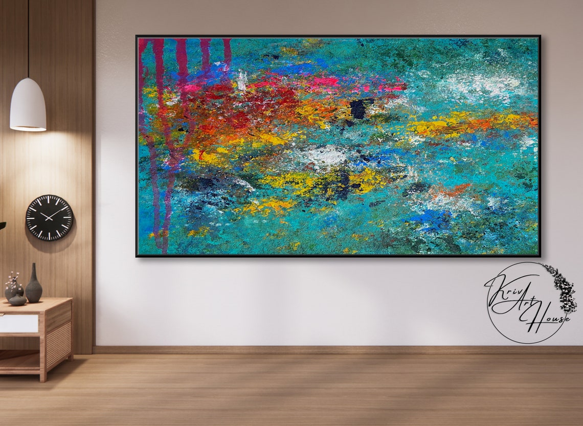 Teal Abstract Colorful Splatter Pink Yellow Orange Art Wall Print - Image 2