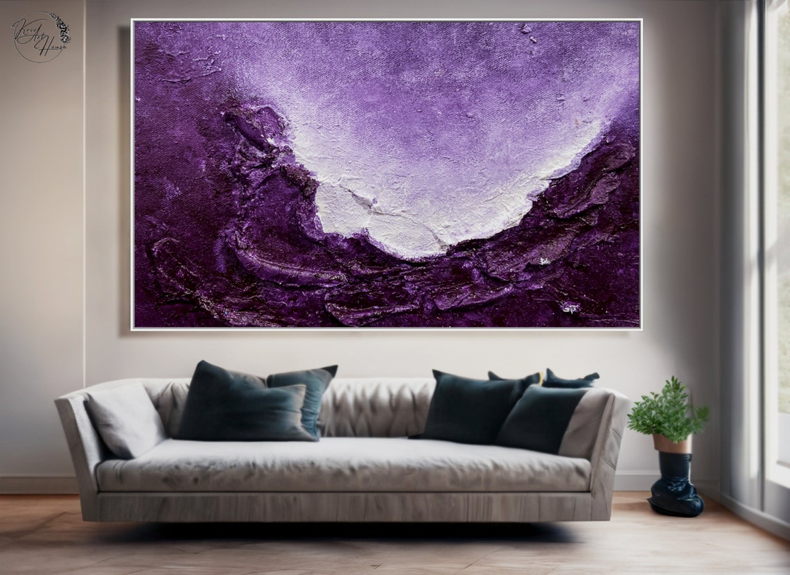 Deep Purple Lavender Textured Impasto Modern Abstract Wall Art
