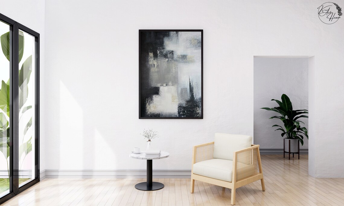 Black and White Abstract Painting Trendy Art Print - Image 4